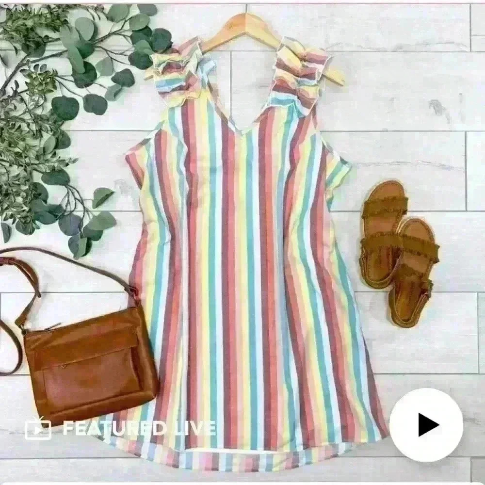 Multi color stripes mini dress #73